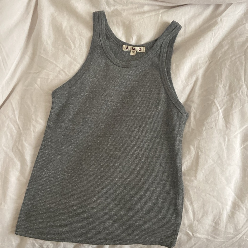 Amo Long Rib Tank Heather Grey - Picture 2 of 5